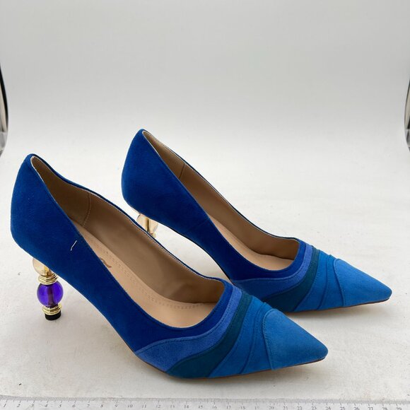 FOWT Navy Rainbow Wave Pattern Pointed Toe Party Pumps Jewelry High Heel Shoes - Picture 3 of 7